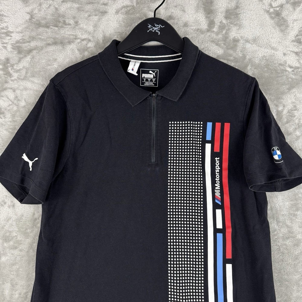 PUMA BMW M Motorsport Official Black Cotton Golf Polo Shirt Men's Medium Utility